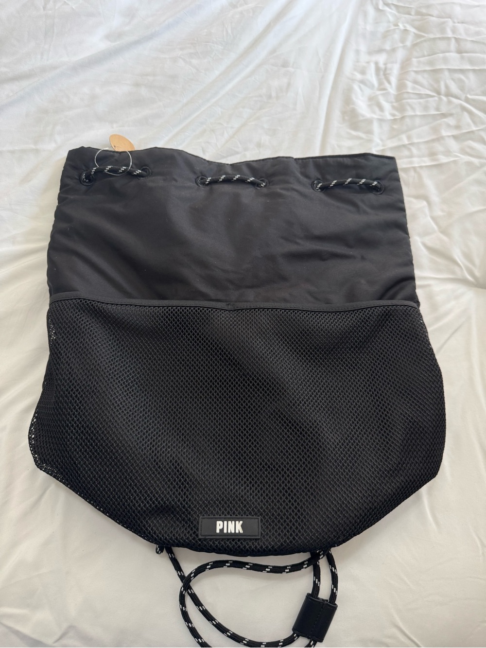 PINK Victoria's Secret Black Drawstring Mesh Backpack
